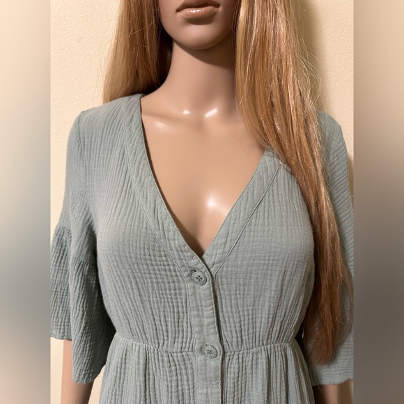 P Cill Long Green Button Dress Size Small With Pockets EUC Flowy Mid Sleeves - Picture 4 of 11